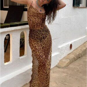 Chiffon Leopard Print Cami Long Dress